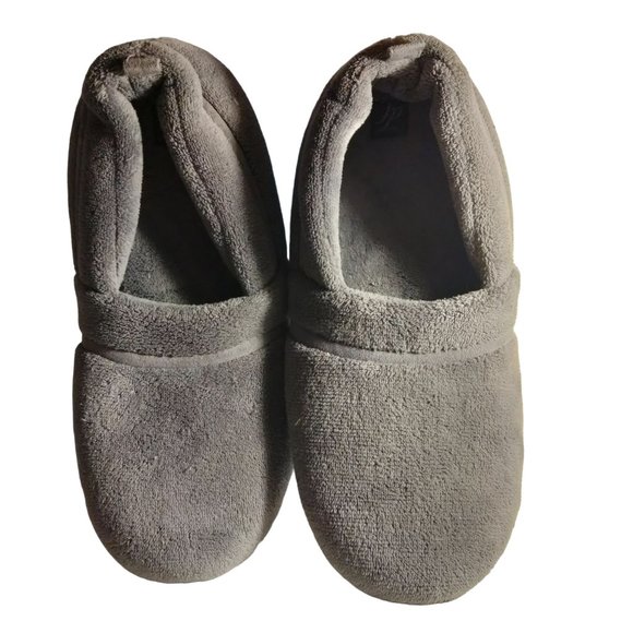 Dearfoam Mens Slippers Gray Fleece XL Size 13 14 - Picture 1 of 8